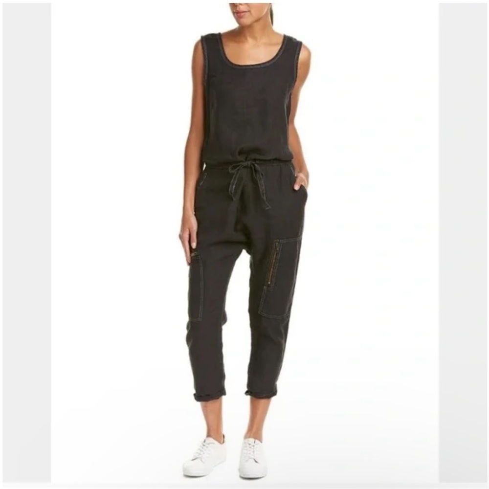 Current/Elliot zip cargo black linen jumpsuit - Picture 2 of 8